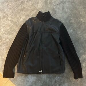 Loro Piana Brown Leather ZipUp Jacket knitted back and arms